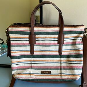Fossil Skylar canvas striped handbag